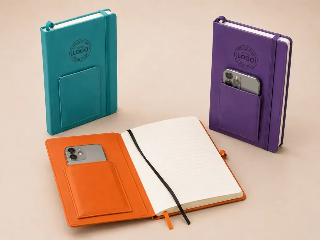 Notebook (A5) with mobile pocket (Minimum Order Quantity: 50)